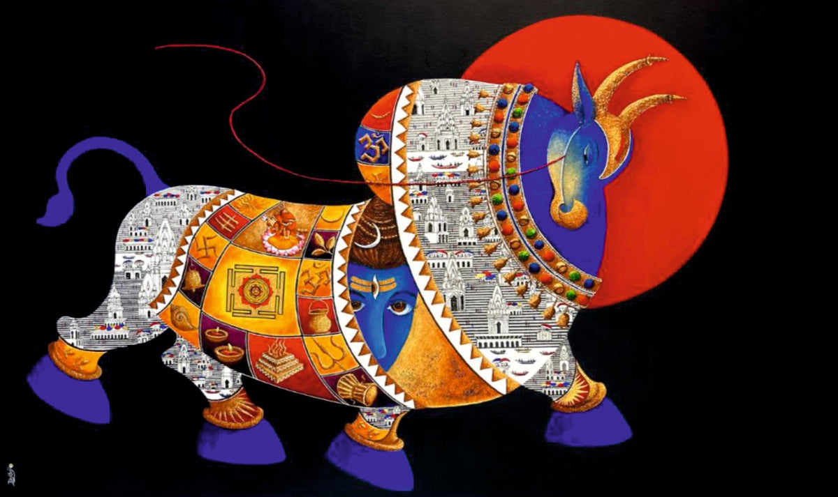 Shiva's Nandi - 36x60 inches Acrylic on Canvas