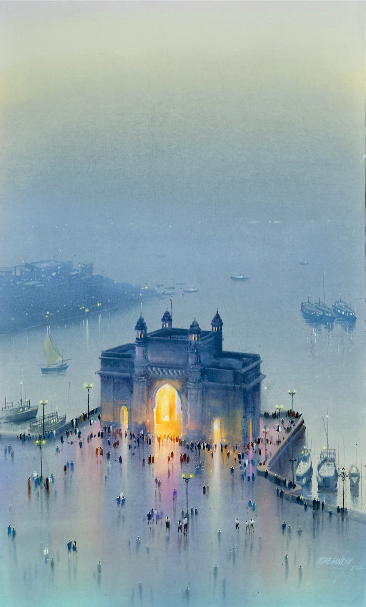 The Taj View: Mumbai Crown in Pearl Shower - 60x36 inches Acrylic on Canvas